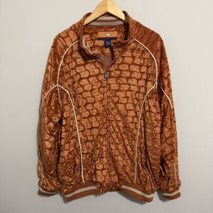 Vintage Veezo Velour Track Jacket Rust Orange Full Zip Retro 90s Large